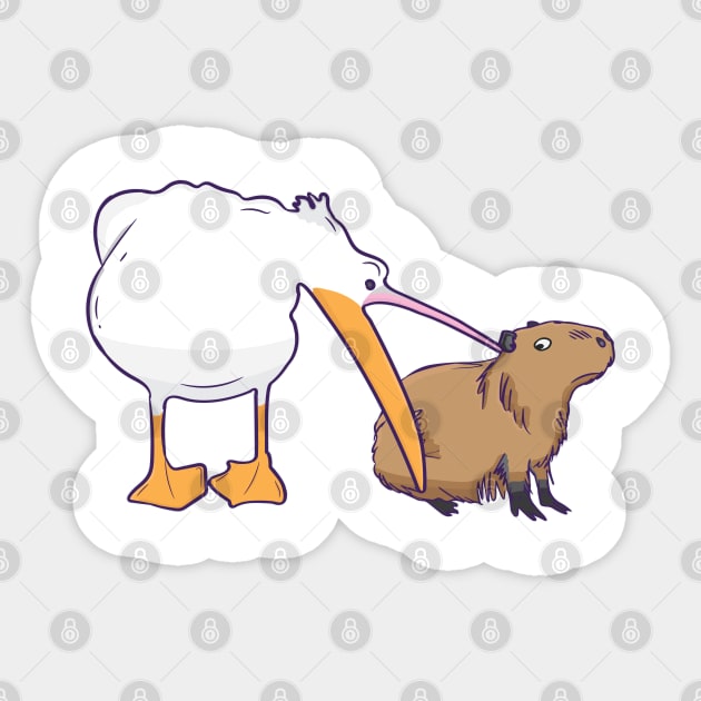 Pelican Tries to Eat Capybara Funny Cute Kawaii Meme Sticker by alltheprints